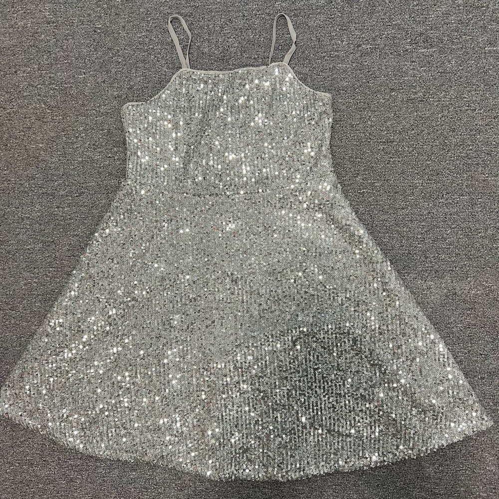Elegant Silver Sequin Kids Dress